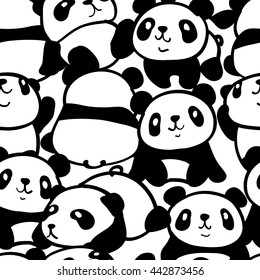 Seamless pattern with image of a too much pandas. Vector illustration.