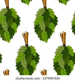 Seamless pattern with the image of oak brooms for the sauna