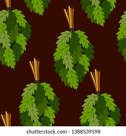 Seamless pattern with the image of oak brooms for the sauna