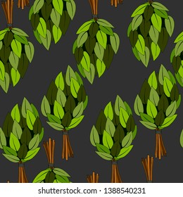 Seamless pattern with the image of oak brooms for the sauna