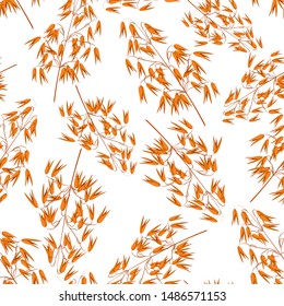 Seamless pattern with the image of oats twigs on white background. Vector illustration