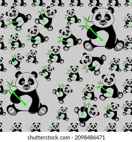 seamless pattern image of panda holding bamboo, background