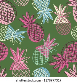 Seamless pattern with the image of pineapples. Vector illustration. Design can be used for textiles, wallpaper, clothing, wrapping paper.