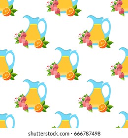 Seamless pattern with the image of pitchers with juice.