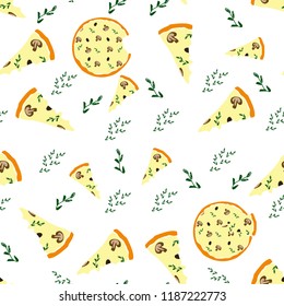 Seamless pattern with the image of a pizza. Vector illustration