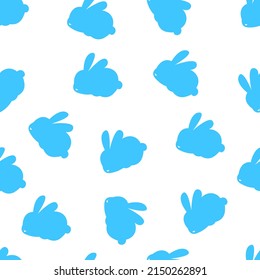 Seamless pattern with the image of a rabbit in blue. Print for clothes, textiles. Vector illustration.