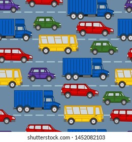 Seamless pattern with the image of the road and cars.