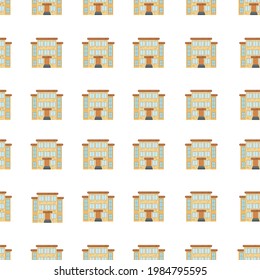 Seamless pattern with the image of school buildings. A pattern for a print of houses. Vector illustration on white background.
