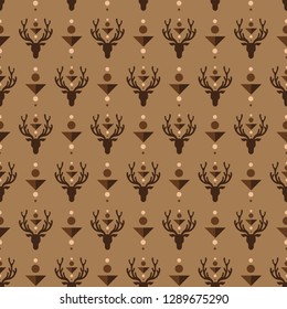 seamless pattern with the image of the silhouette of a deer head with big horns, a decorative design element for printing on textiles