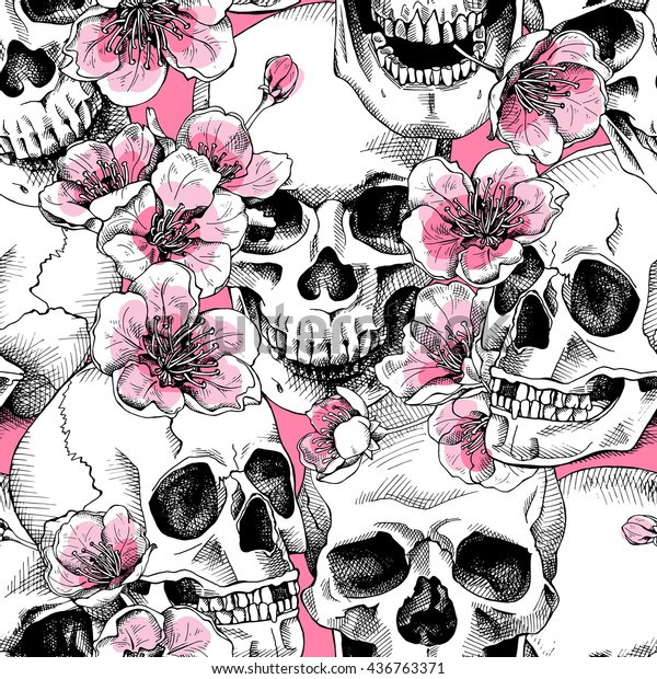 Seamless Pattern Image Skull Flowers Pink Stock Vector (royalty Free 