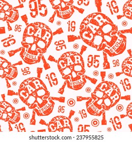 Seamless pattern with image of skull. Red print on a white background