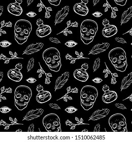 Seamless pattern with image a skull. Vector illustration.