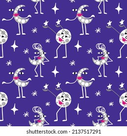 Seamless pattern with the image of the sky, stars and the moon