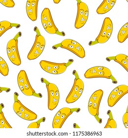 A seamless pattern with the image of smiling faces in the form of bananas