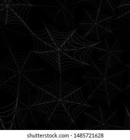 Seamless pattern with the image of the spider web on a black background. Happy Halloween. Vector illustration