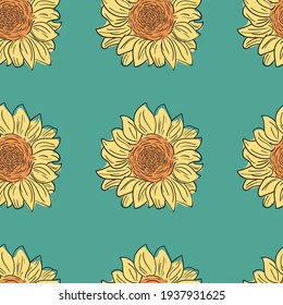 Seamless pattern with the image of sunflowers. Color print. Design for textiles, paper and decor.