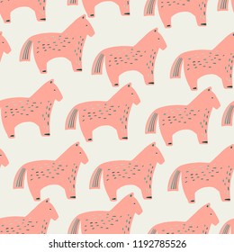 Seamless pattern with the image of sweet horse. Vector illustration. Design can be used for textiles, wallpaper, clothing, wrapping paper.