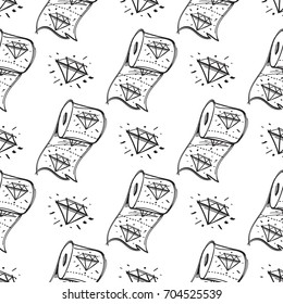 Seamless pattern with image of toilet paper roll and diamond. Vector illustration.