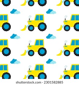 Seamless pattern with the image of a tractor.