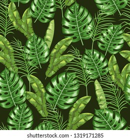 Seamless pattern with the image of tropical leaves. Floral ornament. Vector.