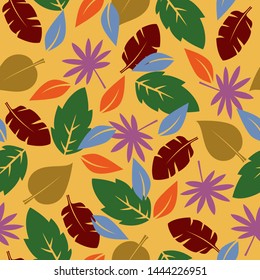 Seamless pattern with the image of tropical leaves. Flat style. Trend Vector. Prints