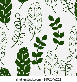 Seamless pattern with the image of tropical leaves, vector illustration, ornament for wallpaper and fabric, wrapping paper