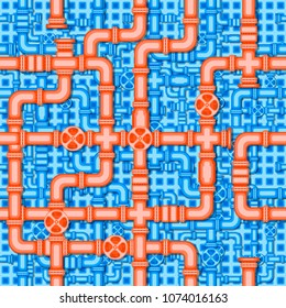 Seamless pattern with the image of valves, valves and interlacing of pipes, for use as a background and other purposes.

