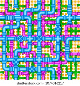 Seamless pattern with the image of valves, valves and interlacing of pipes, for use as a background and other purposes.

