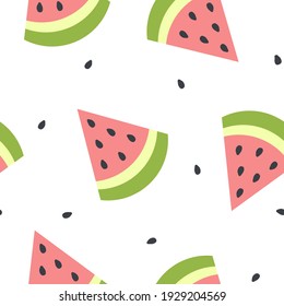 Seamless pattern with the image of watermelon and seeds. Simple funny illustration. Design for paper, textile and decor.