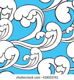 Seamless pattern with the image of wave on a blue background. Vector illustration.