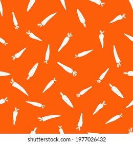 seamless pattern with the image of white carrots on a bright orange background for prints on fabric, packaging, pajamas, T-shirts, as well as for decorating the interiors of children's rooms