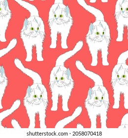 Patrón sin brillo con la imagen de un gato blanquecino. Diseño para decorar papel pintado y textiles.