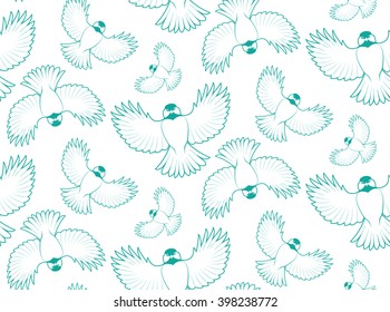 Seamless pattern with images of birds. Titmouse on a white background