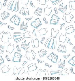 Seamless pattern with images of different types of clothing. A pattern for clothing stores.