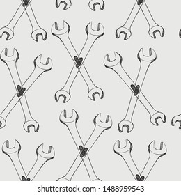 Seamless pattern with the images of open-end wrench.Suitable for wrapping paper, wallpaper, cases for devices.
