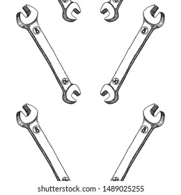 Seamless pattern with the images of open-end wrench.Suitable for wrapping paper, wallpaper, cases for devices.
