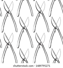 Seamless pattern with the images of tin snips.Suitable for wrapping paper, wallpaper, cases for devices.