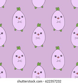 Seamless pattern with imaginary animal.Vector cute kawaii illustration. Hand drawn japanese kawaii style sketch, abstract imaginary creature