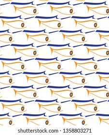 Seamless pattern. Imaginary design. Sea and fish icons.