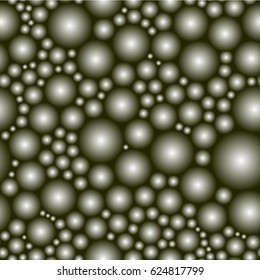 Seamless pattern. Imitation of black pearls. Black volume sphere, balls, bubbles.