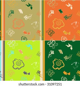 seamless pattern imitation of children's drawings of flowers and butterflies, in four colors