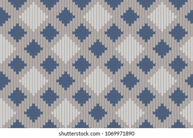 Seamless pattern with imitation knit.
A simple geometric background. Vector illustration. Checkered pattern in the shape of a cage and a rhombus. Repeat of squares. Prints for fabric, design items.