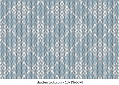 Seamless pattern with imitation knit.
A simple geometric background. Vector illustration. Checkered pattern in the shape of a cage and a rhombus. Repeat of squares. Prints for fabric, design items.