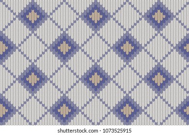 Seamless pattern with imitation knit.
A simple geometric background. Vector illustration. Checkered pattern in the shape of a cage and a rhombus. Repeat of squares. Prints for fabric, design items.
