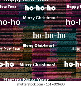 Seamless pattern. Imitation of a newspaper or magazine. New Year or Christmas issue. Letters and headings. For wrapper or cover.
