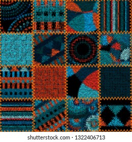 Seamless pattern. Imitation of a patchwork pattern of rough canvas. Vector image.