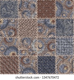 Seamless pattern. Imitation of a patchwork pattern of rough canvas. Vector image.