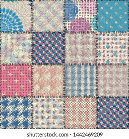 Seamless pattern. Imitation of a patchwork pattern of rough canvas. Vector image.