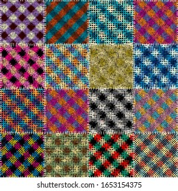 Seamless pattern. Imitation of a patchwork pattern of rough canvas squares. Vector image.