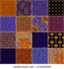 Seamless pattern. Imitation of a patchwork pattern of rough canvas squares. Vector image.